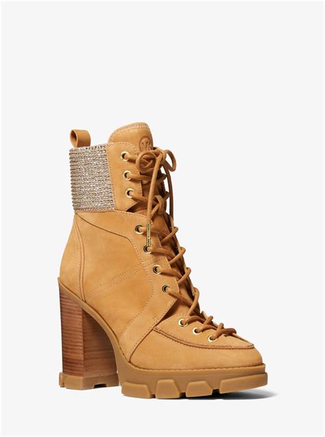 Michael Kors Ridley Embellished Nubuck Lace Up Boot In Brown Lyst