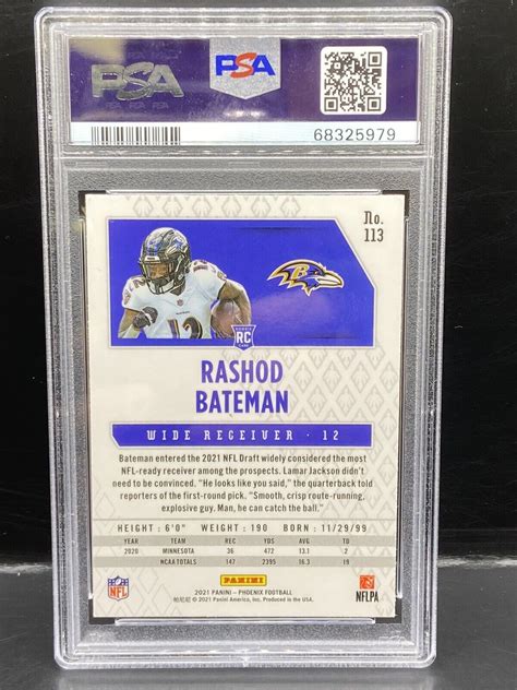 Rashod Bateman Panini Phoenix Rookie Rc Fire Burst Psa Ebay