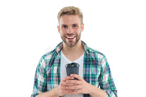 Hombre Cauc Sico Sonriente Con Caf En Estudio Foto De Un Hombre