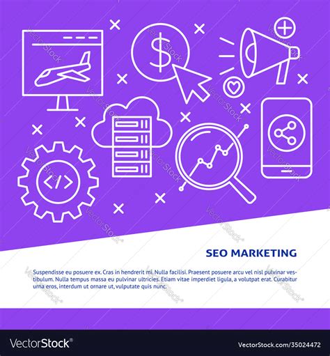 Seo Marketing Poster In Line Style With Place Vector Image