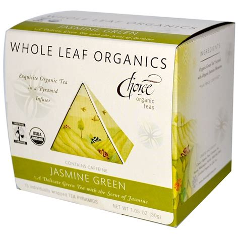 Choice Organic Teas Whole Leaf Organics Jasmine Green 15 Tea Pyramids 1 05 Oz 30 G Iherb