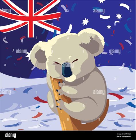 Koala With Australia Flag In The Background Vector Illustration Design