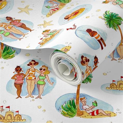 Vintage Beach Toile Wallpaper | Spoonflower