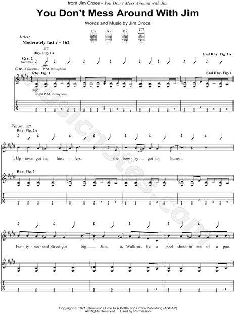 Jim Croce You Don T Mess Around With Jim Guitar Tab In E Major