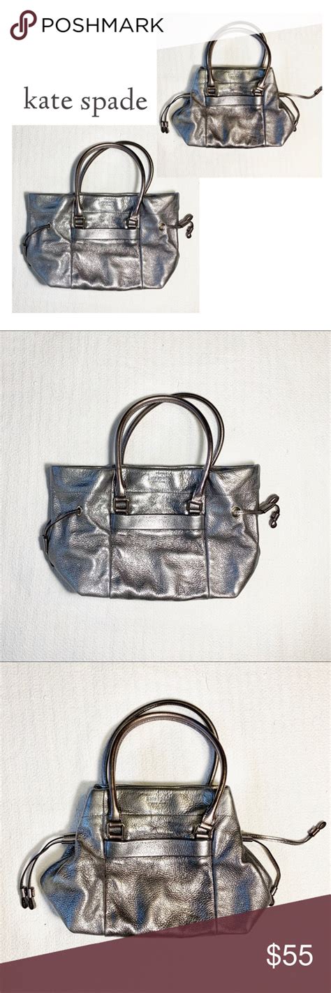 Kate ♠️ Spade Silver Metallic Leather Bag Metallic Leather Bag Metallic Leather Leather