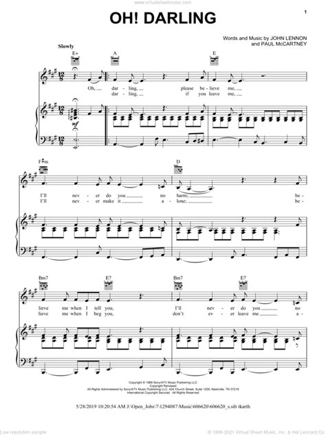 Oh Darling Sheet Music For Voice Piano Or Guitar PDF