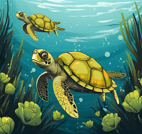 Premium Ai Image Illustration Of Two Sea Turtles Swimming In The