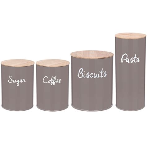 Kit Latas Porta Condimentos Coffee Sugar Biscuits E Pasta Potes