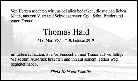 Traueranzeigen Von Thomas Haid Stuttgart Gedenkt De