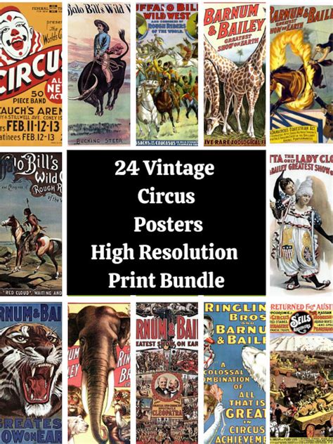 24 Vintage Circus Posters Design Bundle Printable Wall Art High Quality ...