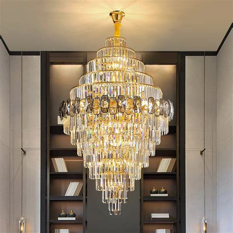 Modern Luxury Duplex Villa Stairs Led K Crystal Large Chandelier