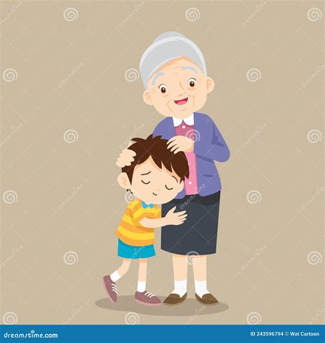 Grandson Hugging His Grandmother Vector Illustration Royalty Free