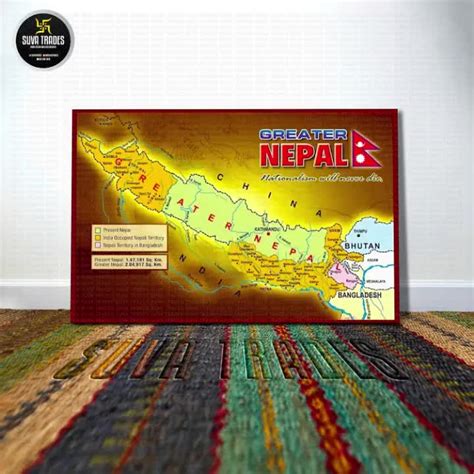 Greater Nepal Map Wall Hang Canvas Art Print With Wooden Frame by Suva ...