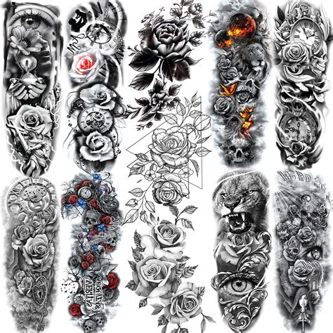 Buy 11 Sheets NEZAR Sexy Big Rose Flower Full Arm Temporary Tattoos For