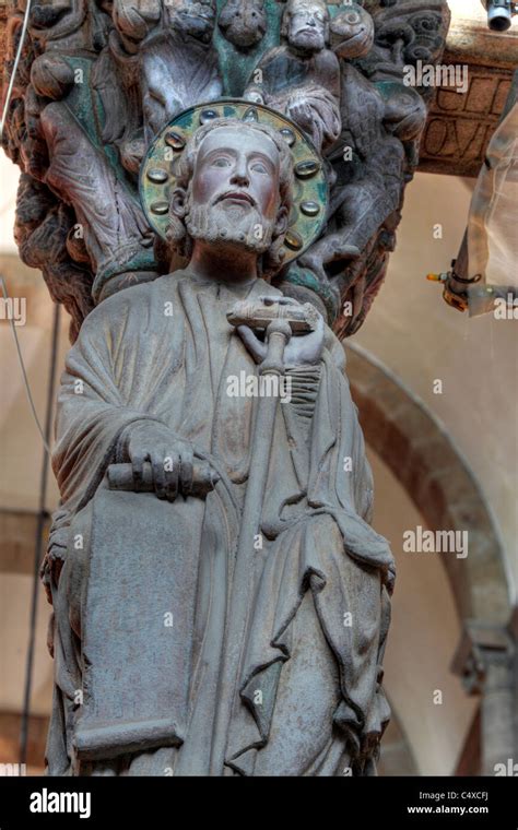 St James Romanesque Sculpture In Interior Of Cathedral Santiago De