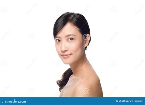 Portrait Of Beautiful Young Asian Woman Clean Fresh Bare Skin Concept