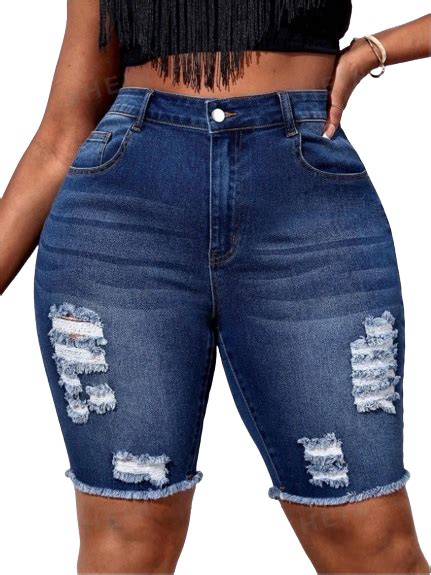 Shein Sxy Plus High Waist Ripped Raw Hem Denim Shorts • Price