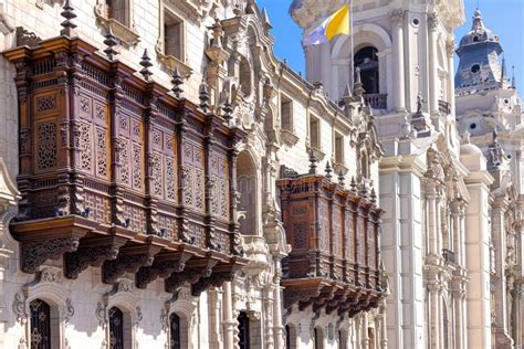 Lima Peru Archbishop Palace On Colonial Central Plaza Mayor Or Plaza