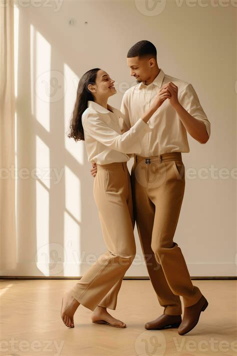 Ai Generative Barefoot Woman Standing On Tiptoe On Floor Embracing Man