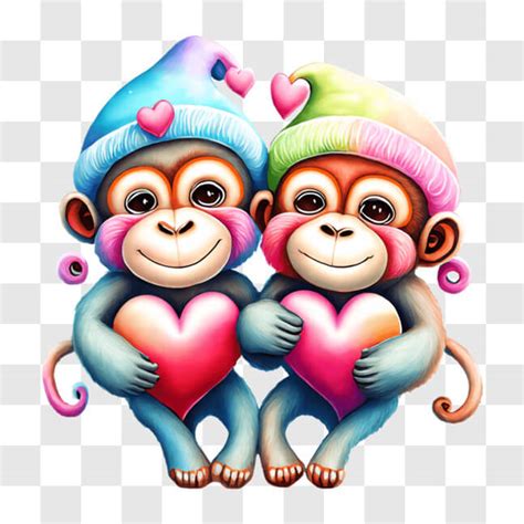 Download Two monkeys celebrating Valentine's Day with heart-shaped ...