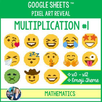 Google Sheets Pixelart Reveal Math Multiplication Set Emoji Theme