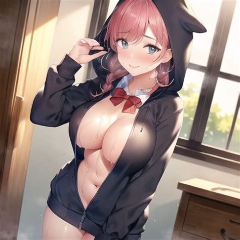 まらおお嬢様学園 AIイラスト on Twitter 裸リボンフーディーとかいう癖の塊すごくよい Naked Hoodie Red