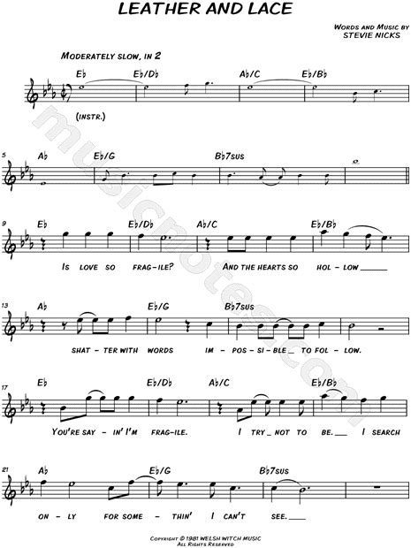 Stevie Nicks Leather And Lace Sheet Music Leadsheet In Eb Major Download And Print Sku