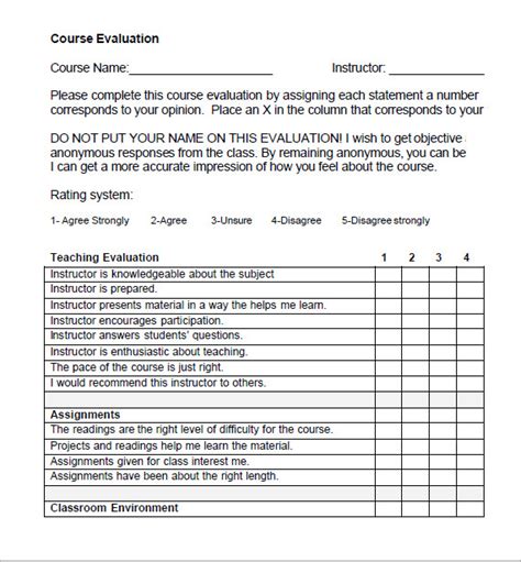 Free 6 Class Evaluation Samples In Pdf Ms Word