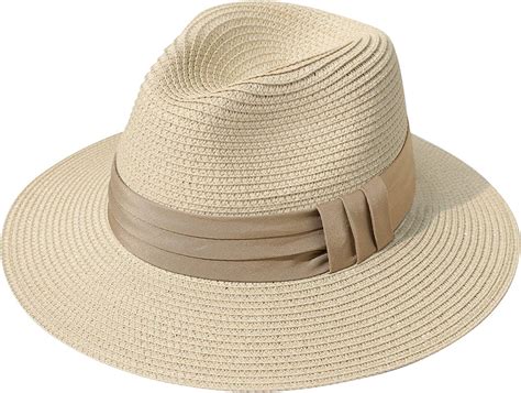 Lanzom Women Wide Brim Straw Panama Roll Up Hat Fedora Beach Sun Hat