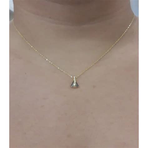 Colar De Ouro 18k Feminino Corrente Singapura 45 Cm Pingente Nossa