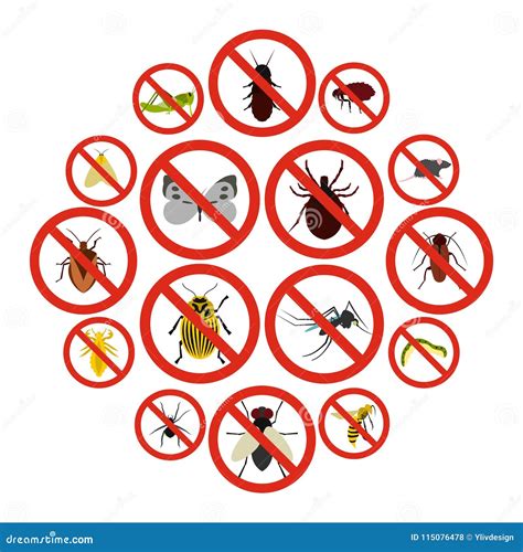 Keine Insektenzeichenikonen Stellten, Flache Art Ein Vektor Abbildung ...
