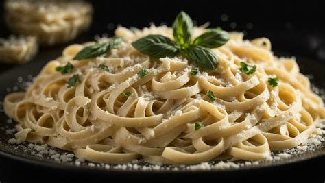 Homemade Italian Fettuccine Pasta With Cream Sauce And Parmesan Cheese