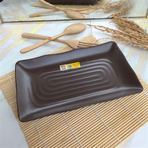 Jual PIRING SUSHI P6508A Piring Melamin Kotak Model Batu 8inch Coklat