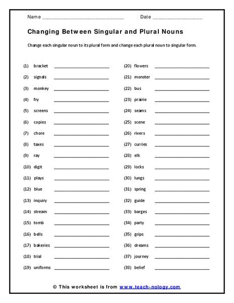 Identify Singular And Plural Nouns Worksheet