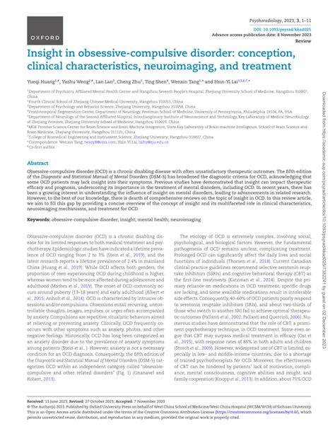 Pdf Insight In Obsessive Compulsive Disorder Conception Clinical Characteristics