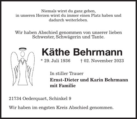 Käthe Behrmann Traueranzeige Stader Tageblatt