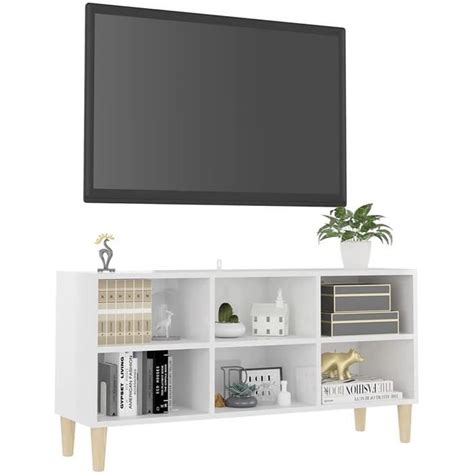 Meuble TV Avec Pieds En Bois Armoire Meuble TV Blanc Brillant 103