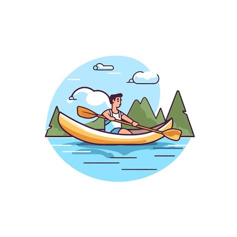 Premium Vector Man In A Kayak On The Lake Flat Vector Illustration