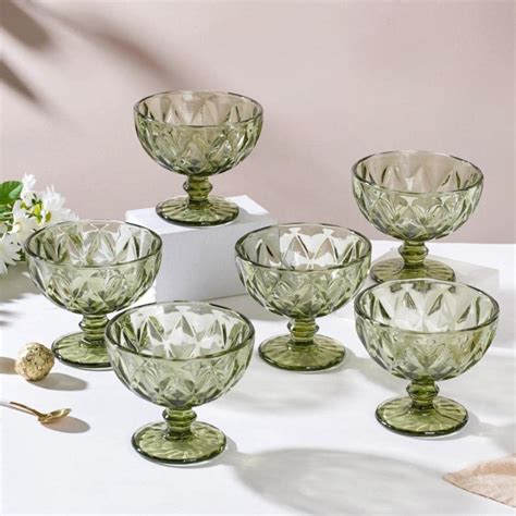 Buy Nestasia Green Set Of 6 Textured Stemmed Stylish And Unique Dessert Bowl Dessert Glasses