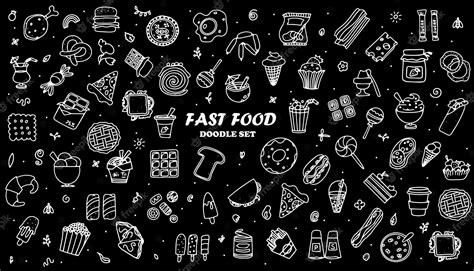 Premium Vector Doodle Food Set Of Fastfood Products A Big Set Of