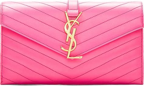 Saint Laurent Hot Pink Leather Quilted Envelope Clutch Clutch Handbag