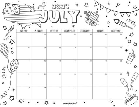 July Calendar Printable Coloring Calendar Free Printable