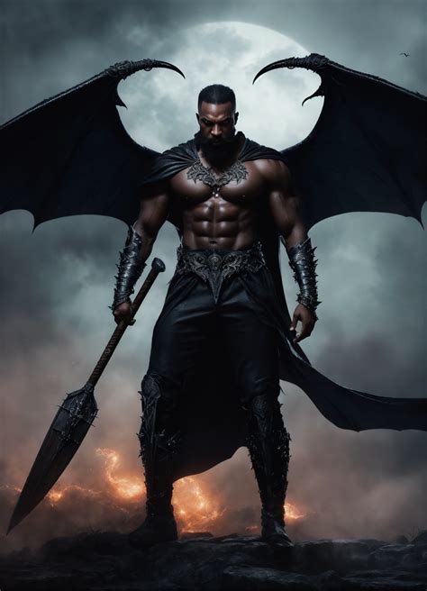 Lexica - Full body strong muscular evil black vampire man with beard
