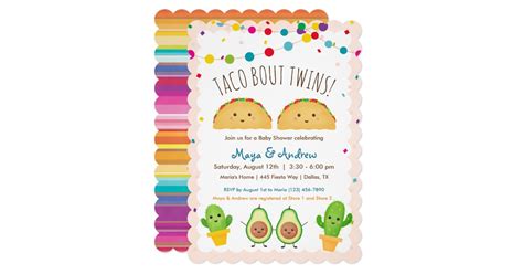 Taco Bout Twins Fiesta Theme Twin Baby Shower Invitation