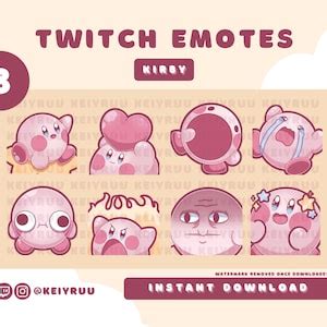 8 Cute Kawaii Kirby Emote Bundle Twitch Discord Streamer Emote Pack - Etsy