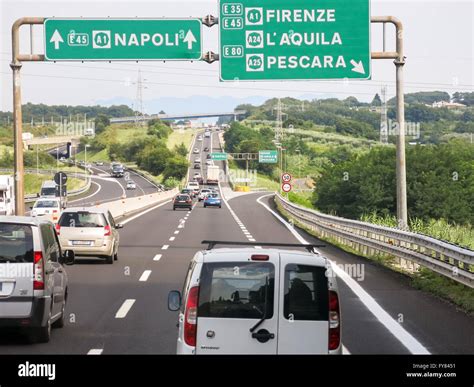 Traffic On Italian Autostrada Highway Motorway Near Rome In Lazio