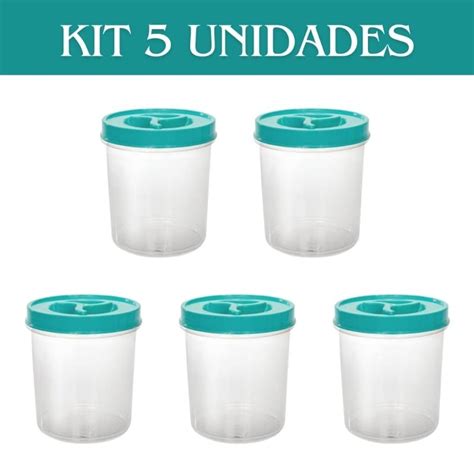 Kit 5 Potes De Mantimentos Tampa De Rosca 1 Litro COD 2502