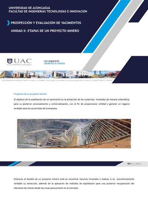 Uac Etapas De Un Proyecto Minero Pdf Minería Prospección