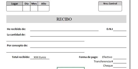 Plantilla De Recibos En Excel En Recibo Formato De Recib