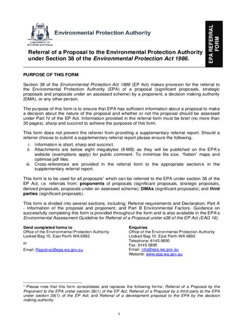 Fillable Online Epa Wa Gov Au Sites Defaultreferral Of A Proposal